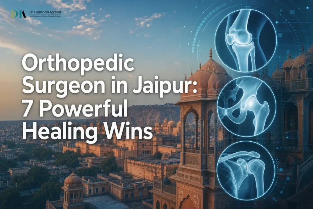 Cover image for orthopedic surgeon in jaipur featuring Jaipur skyline and joint anatomy icons