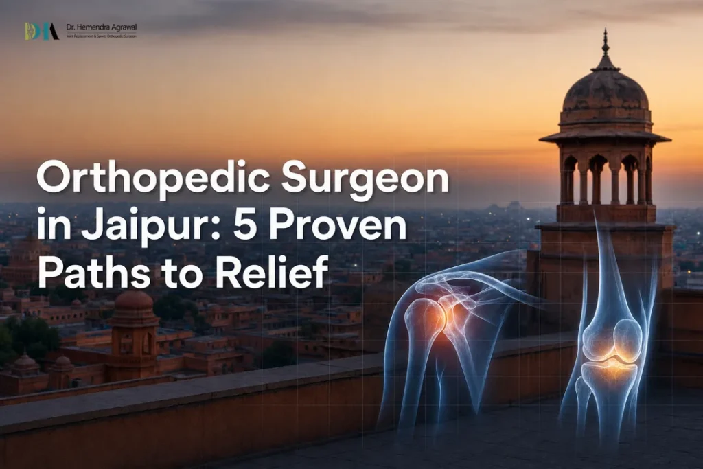 Featured cover showing advanced care by an orthopedic surgeon in jaipur with knee and shoulder joint graphics