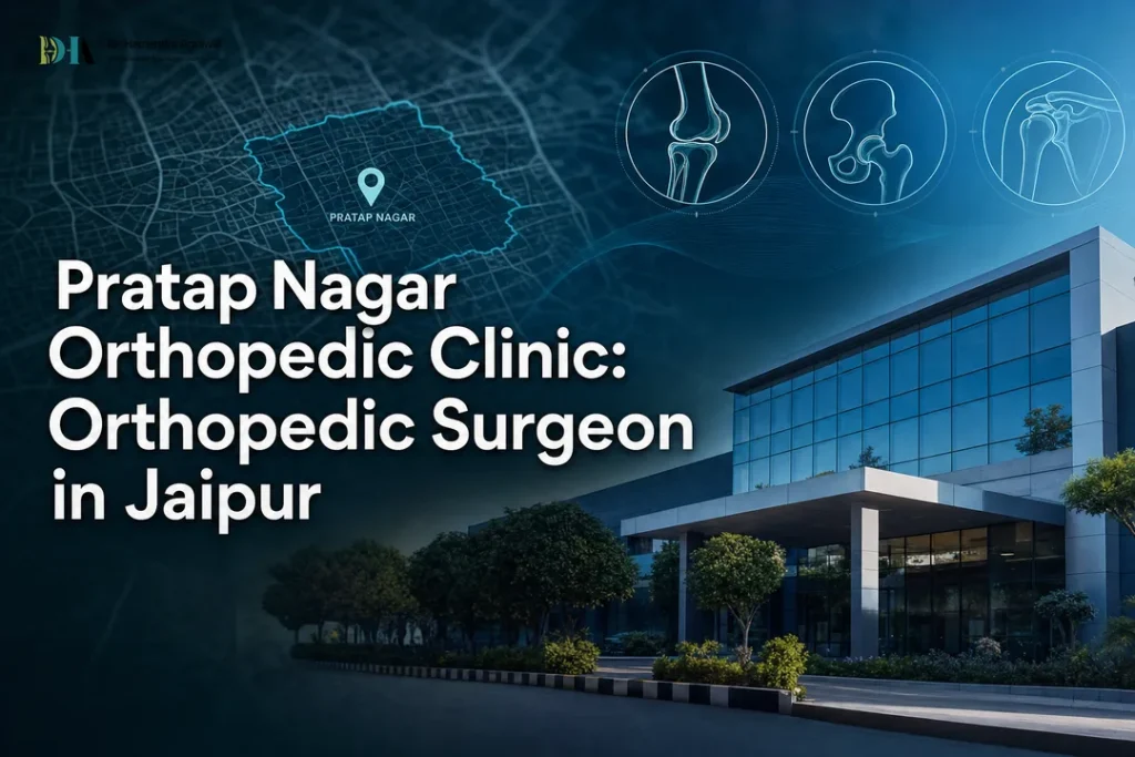 Modern cover graphic for orthopedic surgeon in jaipur featuring Jaipur map and joint icons.