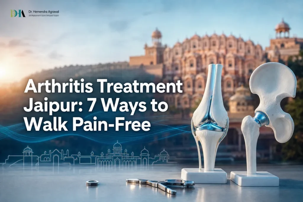 Premium cover image highlighting arthritis treatment jaipur with joint icons and Jaipur skyline.