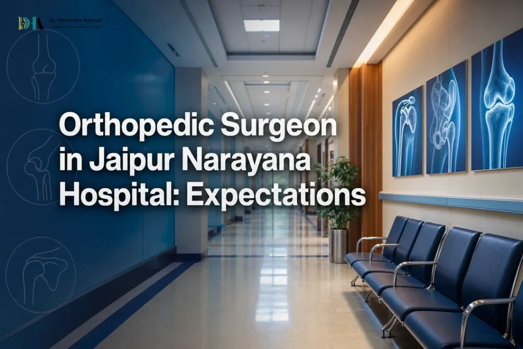 Modern hospital corridor graphic for an orthopedic surgeon in jaipur at Narayana Hospital