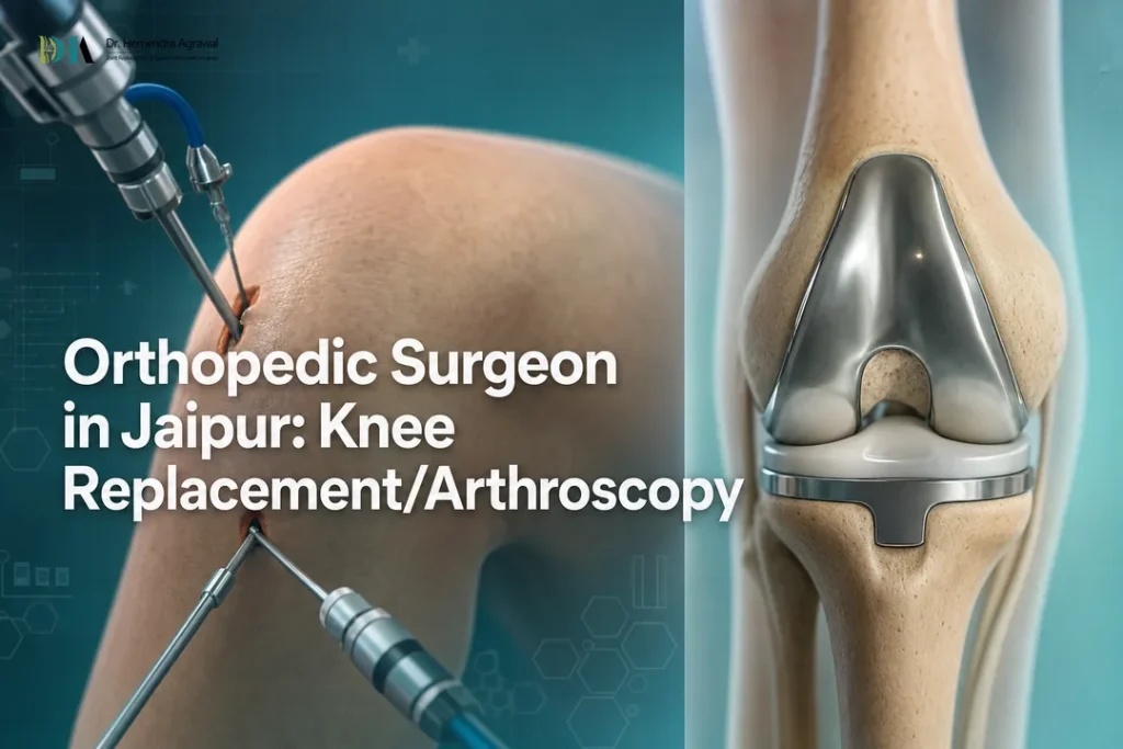 Blog cover comparing knee replacement and arthroscopy by an orthopedic surgeon in jaipur