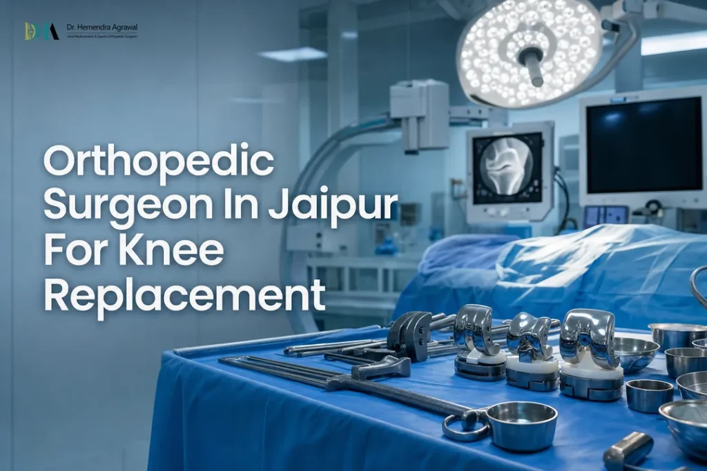 Sterile knee replacement instrument tray representing care by an orthopedic surgeon in jaipur.