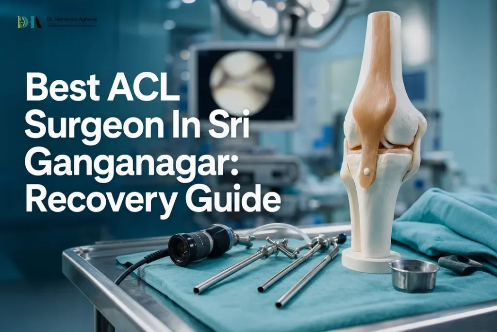 ACL arthroscopy instruments and knee model representing the Best ACL Surgeon